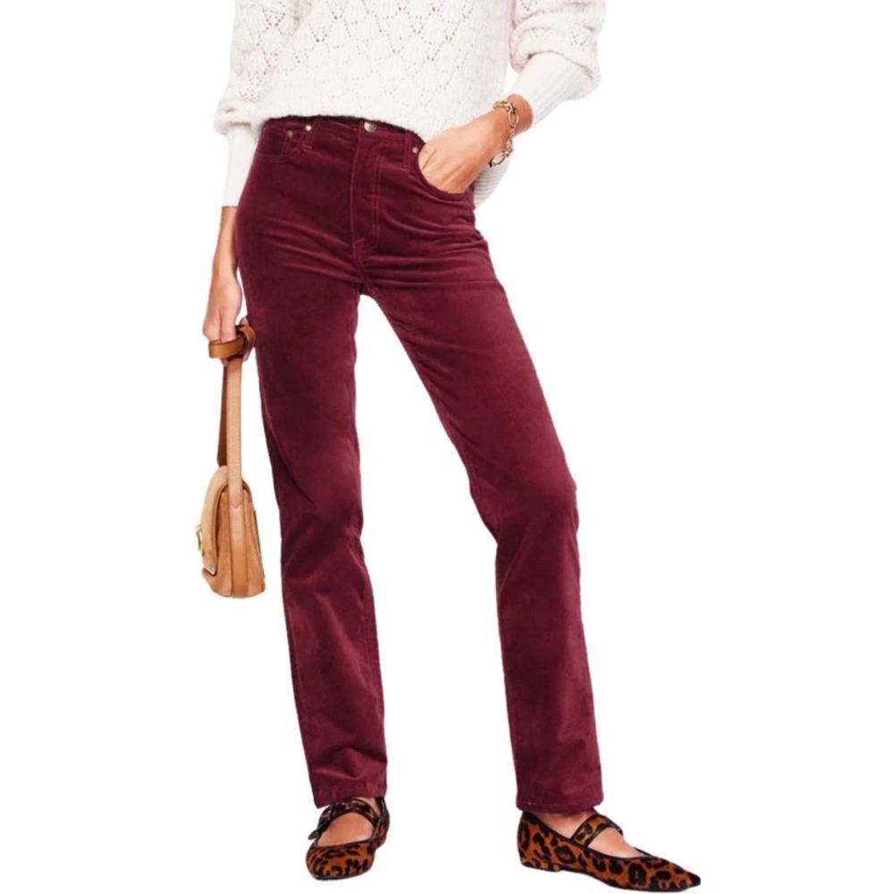 BODEN NEW 8 Velveteen 5 Pocket Jeans Chestnut Burgundy Wine Red High‎ Rise Slim
